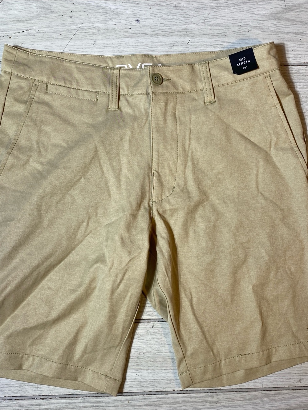 RCVA Men’s Mid Length Hybrid Shorts Size 30 Khaki Tan Walkshorts Stretch New!